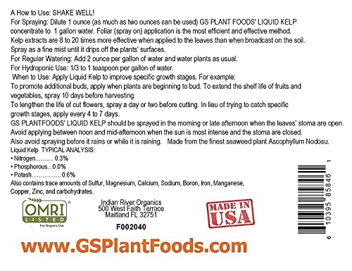 Organic Kelp Fertilizer by GS Plant Foods - Omri Certified (1 Quart) - Kelp Fertilizer for Gardens, Lawns & Soil