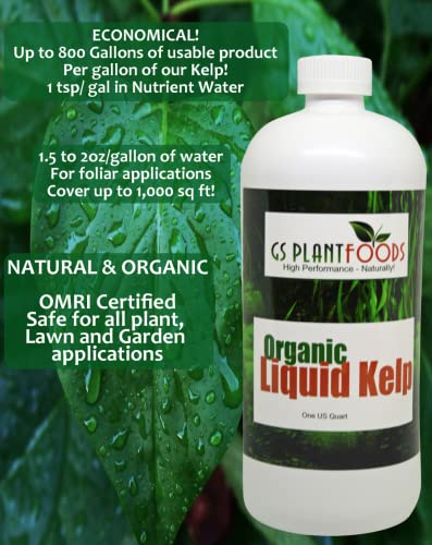 Organic Kelp Fertilizer by GS Plant Foods - Omri Certified (1 Quart) - Kelp Fertilizer for Gardens, Lawns & Soil