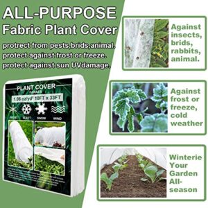 Plant Covers Freeze Protection, 10ft×33ft Reusable Rectangle Frost Protection Floating Row Cover Plant Blanket Garden Winterize Cover for Cold Weather Snow