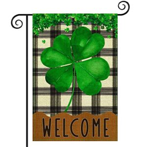 spring welcome garden flag banner, burlap shamrock clover yard flag welcome sign banner for farmhouse yard porch door decoration 12 x 18 inches