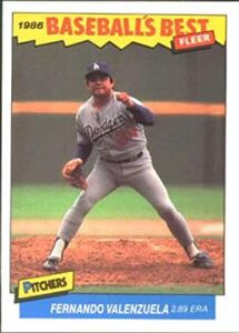 1986 fleer baseball’s best sluggers vs. pitchers #41 fernando valenzuela los angeles dodgers official mlb baseball trading card in raw (ex-mt or better) condition