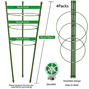 Plant Support Tomato Cages for Garden,4 Pack 18inch Tomato Stakes Plant Stakes for Climbing Plants Adjustable Plant Trellis for Peony Support(4 Pack with 20M Garden Twist Tie)