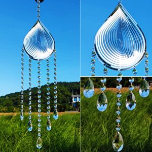 crystals suncatcher for window hanging home garden decor,metal wind chimes for outside indoor outdoor,teardrop prism sun catcher glass pendant rainbow maker,garden gifts for women,mom gifts