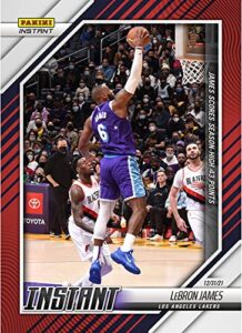lebron james los angeles lakers fanatics exclusive parallel panini instant james scores a season-high 43 points single trading card – limited edition of 99 – unsigned basketball cards