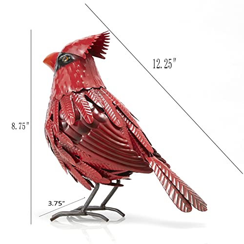 Cardinal Statue Metal Bird Yard Art, Garden Yard Sculpture Art- Red Large Realistic Standing - Outdoor Fall, Winter, Spring, Summer Decoration- Handmade Ornament Decor Mom, Sympathy