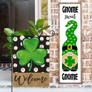 AVOIN colorlife Welcome Lucky Clover St Patricks Day Garden Flag Double Sided, Polka Dot Shamrock Yard Outdoor Flag 12x18 Inch