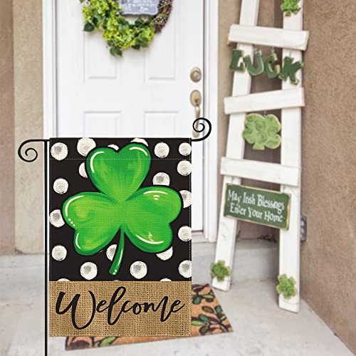 AVOIN colorlife Welcome Lucky Clover St Patricks Day Garden Flag Double Sided, Polka Dot Shamrock Yard Outdoor Flag 12x18 Inch