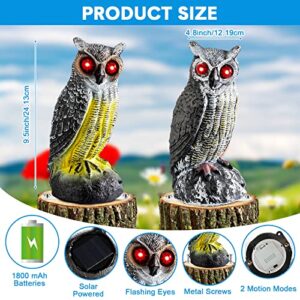 Fake Owl Decoy to Scare Birds Away Solar Scarecrow Decoy Motion Activated Bird Deterrent Bird Repellent with Red Flashing Eyes Frightening Sound Plastic Scarecrow for Yard (Gray, Yellow, 2 Pcs)