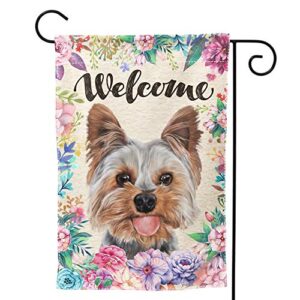 summer garden flag with yorkshire, 12 x 18 inch double sided yorkie garden outdoor yard flags for spring garden decor