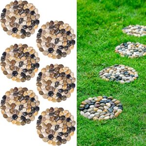 river rock stepping stones outdoor, pavers pebbles polished gravel for garden walkway set of 6 (roundness)