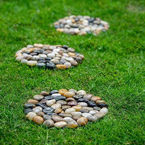 River Rock Stepping Stones Outdoor, Pavers Pebbles Polished Gravel for Garden Walkway Set of 6 (Roundness)