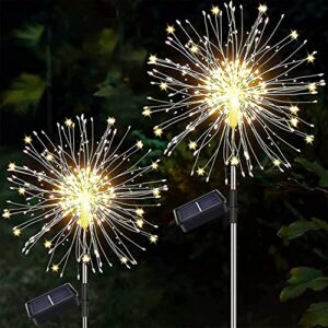 khto solar lights outdoor garden 120 led firework lights with 8 lighting modes, ip65 waterproof solar outdoor lights decorative for walkway patio backyard party (warmwhite,2)