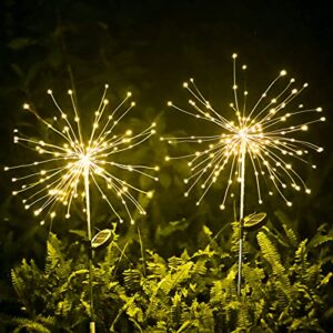 KHTO Solar Lights Outdoor Garden 120 LED Firework Lights with 8 Lighting Modes, IP65 Waterproof Solar Outdoor Lights Decorative for Walkway Patio Backyard Party (warmwhite,2)