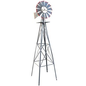 outvita 8ft ornamental windmill, heavy duty durable metal weather vane garden decoration weather resistant for garden, yard, farm, seaside (8ft-gray)