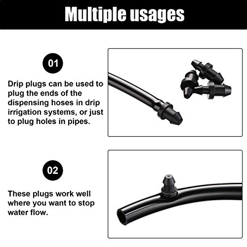 Drip Irrigation Plugs Drip Irrigation 1/4 Inch Tube Closure Goof Hole Plugs Irrigation Stopper for Home Garden Lawn Supplies, Black (150 Pieces)