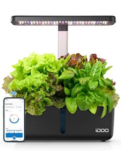idoo wifi hydroponics growing system with app controlled, indoor herb garden with pump, auto-timer smart garden, led grow light for home kitchen gardening, 8 pods germination kit, height up to 13.6″