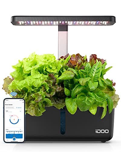 iDOO WiFi Hydroponics Growing System with APP Controlled, Indoor Herb Garden with Pump, Auto-Timer Smart Garden, LED Grow Light for Home Kitchen Gardening, 8 Pods Germination Kit, Height Up to 13.6"