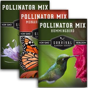 survival garden seeds pollinator flower collection – 3 flower seed packs for attracting butterflies, bees and hummingbirds – nectar & pollen rich perennial & annual wildflowers – non-gmo heirloom