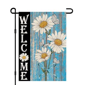 welcome daisy spring garden flag 12 x 18 inch burlap double sided outside, seasonal holiday yard outdoor decorations df247