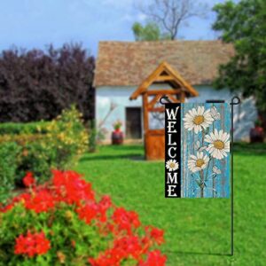 Welcome Daisy Spring Garden Flag 12 x 18 Inch Burlap Double Sided Outside, Seasonal Holiday Yard Outdoor Decorations DF247