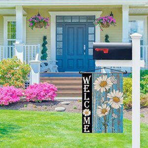 Welcome Daisy Spring Garden Flag 12 x 18 Inch Burlap Double Sided Outside, Seasonal Holiday Yard Outdoor Decorations DF247