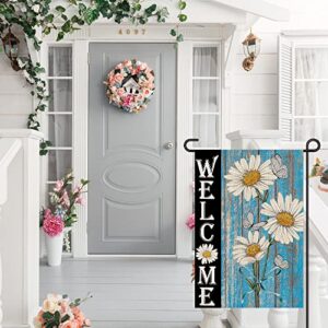 Welcome Daisy Spring Garden Flag 12 x 18 Inch Burlap Double Sided Outside, Seasonal Holiday Yard Outdoor Decorations DF247