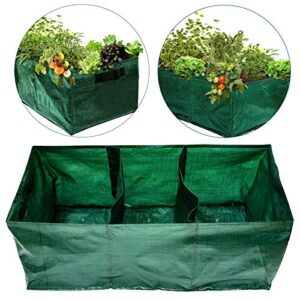 28 gallon exlarge plastic raised planting bed with 3 compartments- 3 divided grids rectangle garden grow bag potato tomato planter pot containers for vegetables plant flowers growing (dark green)