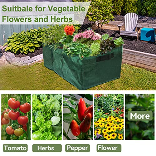 28 Gallon Exlarge Plastic Raised Planting Bed with 3 Compartments- 3 Divided Grids Rectangle Garden Grow Bag Potato Tomato Planter Pot Containers for Vegetables Plant Flowers Growing (Dark Green)