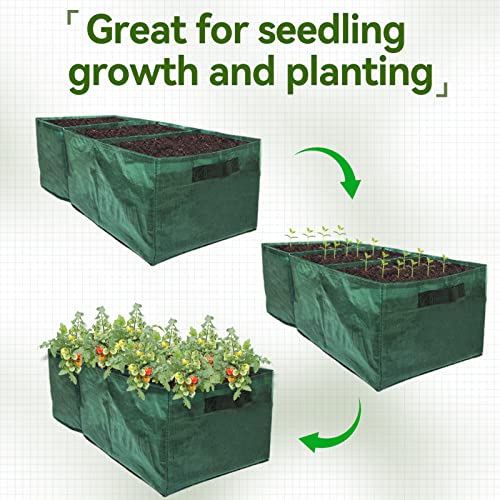 28 Gallon Exlarge Plastic Raised Planting Bed with 3 Compartments- 3 Divided Grids Rectangle Garden Grow Bag Potato Tomato Planter Pot Containers for Vegetables Plant Flowers Growing (Dark Green)