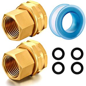 yelun solid brass garden hose fittings connectors adapter heavy duty brass repair female to female double female dual water hose connector(3/4″ ght female to 1/2″ npt female) 2 pcs