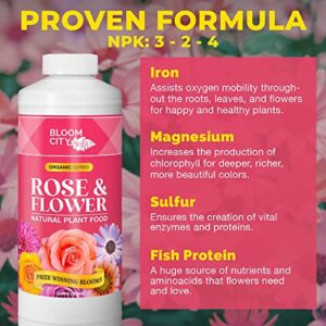 Rose & Flower Natural Plant Food for Prize Winning Blooms in Homes & Gardens by Bloom City, Quart (32 oz)