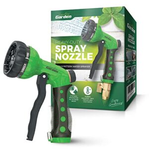 Signature Garden Heavy-Duty Water Hose Spray Nozzle - Comfort-Grip Hose Attachment - 8 Different Spray Patterns - Garden Hose Nozzle for Watering Lawns & Gardens, Washing Cars & Pets (Green)