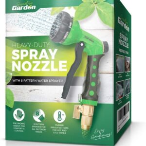 Signature Garden Heavy-Duty Water Hose Spray Nozzle - Comfort-Grip Hose Attachment - 8 Different Spray Patterns - Garden Hose Nozzle for Watering Lawns & Gardens, Washing Cars & Pets (Green)