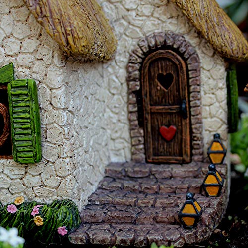 PRETMANNS Fairy Garden Fairy House – Large Fairy Houses for Gardens for Outdoor - Resin Fairy House - Fairy Garden Accessories Outdoor - 7" Fairy Garden House, Door can Open Wide