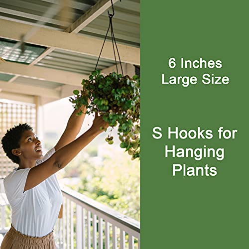 HiGift 8 Pack 6 Inches S Hooks for Hanging Plant Heavy Duty, Thick Wire Steel Large Black S Shaped Hook Hanger for Hanging Plants, Bird Feeders, Garden Tools,Ladder, Pool Equipment Tools,Kitchenware
