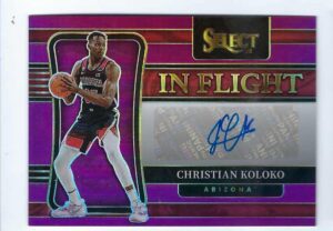 christian koloko 2022-23 panini chronicles select draft picks in flight #in-cko purple prizm parallel autograph rookie card rc #17 of only 25 made! arizona wildcats toronto raptors basketball