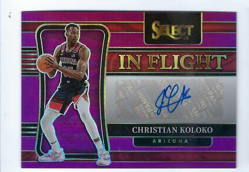 CHRISTIAN KOLOKO 2022-23 Panini Chronicles Select Draft Picks In Flight #IN-CKO PURPLE PRIZM PARALLEL AUTOGRAPH Rookie Card RC #17 of only 25 Made! Arizona Wildcats Toronto Raptors Basketball