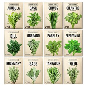 sower’s source herb seeds for planting – 12 non-gmo herb garden seeds for planting herbs: basil seeds, dill, chives, oregano, sage, peppermint, cilantro, thyme, rosemary, tarragon, parsley, arugula