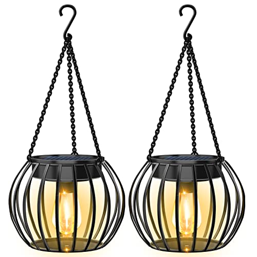 UBright Solar Lantern Outdoor Upgraded Hanging Solar Outdoor Lights Metal Outdoor Hanging Lanterns Decorative Lighting Solar Powered Waterproof Tree Lantern for Garden Yard Patio Pathway, 2 Pack