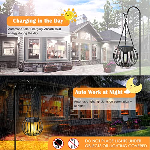 UBright Solar Lantern Outdoor Upgraded Hanging Solar Outdoor Lights Metal Outdoor Hanging Lanterns Decorative Lighting Solar Powered Waterproof Tree Lantern for Garden Yard Patio Pathway, 2 Pack