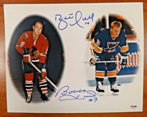 brett and bobby hull signed hockey 11×14 photo psa sticker no card