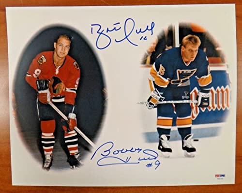 Brett and Bobby Hull Signed Hockey 11x14 Photo PSA Sticker No Card