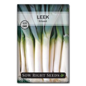sow right seeds – giant leek seed for planting – non-gmo heirloom packet with instructions to plant and grow an outdoor home vegetable garden – large green chive onion – wonderful gardening gift