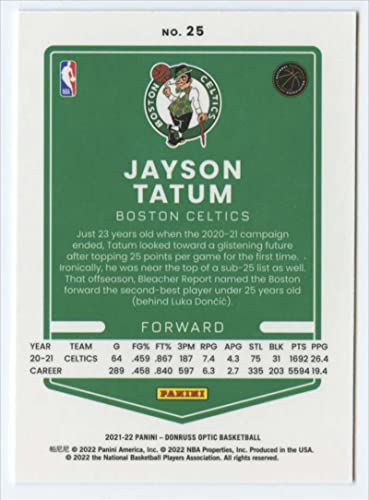 2021-22 Donruss Optic #25 Jayson Tatum Boston Celtics NBA Basketball Trading Card