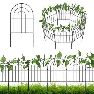 Decorative Garden Fence 10 Pack, 13in (L) x 24in (H) No Dig Rustproof Metal Wire Fencing Border Animal Barrier, Flower Edging for Landscape Patio Yard Outdoor Decor, with Two 8ft Decorative Leaves