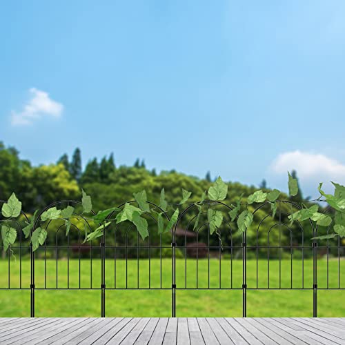 Decorative Garden Fence 10 Pack, 13in (L) x 24in (H) No Dig Rustproof Metal Wire Fencing Border Animal Barrier, Flower Edging for Landscape Patio Yard Outdoor Decor, with Two 8ft Decorative Leaves