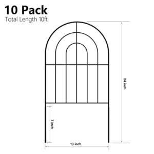 Decorative Garden Fence 10 Pack, 13in (L) x 24in (H) No Dig Rustproof Metal Wire Fencing Border Animal Barrier, Flower Edging for Landscape Patio Yard Outdoor Decor, with Two 8ft Decorative Leaves