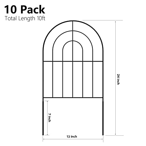 Decorative Garden Fence 10 Pack, 13in (L) x 24in (H) No Dig Rustproof Metal Wire Fencing Border Animal Barrier, Flower Edging for Landscape Patio Yard Outdoor Decor, with Two 8ft Decorative Leaves