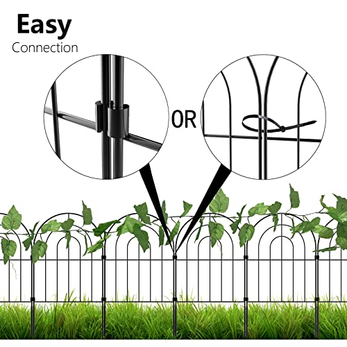 Decorative Garden Fence 10 Pack, 13in (L) x 24in (H) No Dig Rustproof Metal Wire Fencing Border Animal Barrier, Flower Edging for Landscape Patio Yard Outdoor Decor, with Two 8ft Decorative Leaves