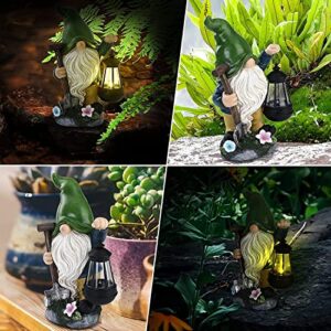 Aismio Garden Gnome Statue with Solar Lights, Large Garden Statue and Sculpture with Lantern, Funny Resin Gnome Garden Figurines for Outdoor Patio Lawn Yard Decor 13 inch Ornament Gift(Shovel)